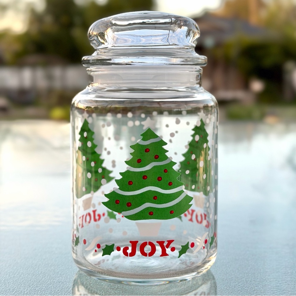 Christmas Tree Joy Retro Glass Apothecary Jar with Knob Lid - Picture 4 of 8